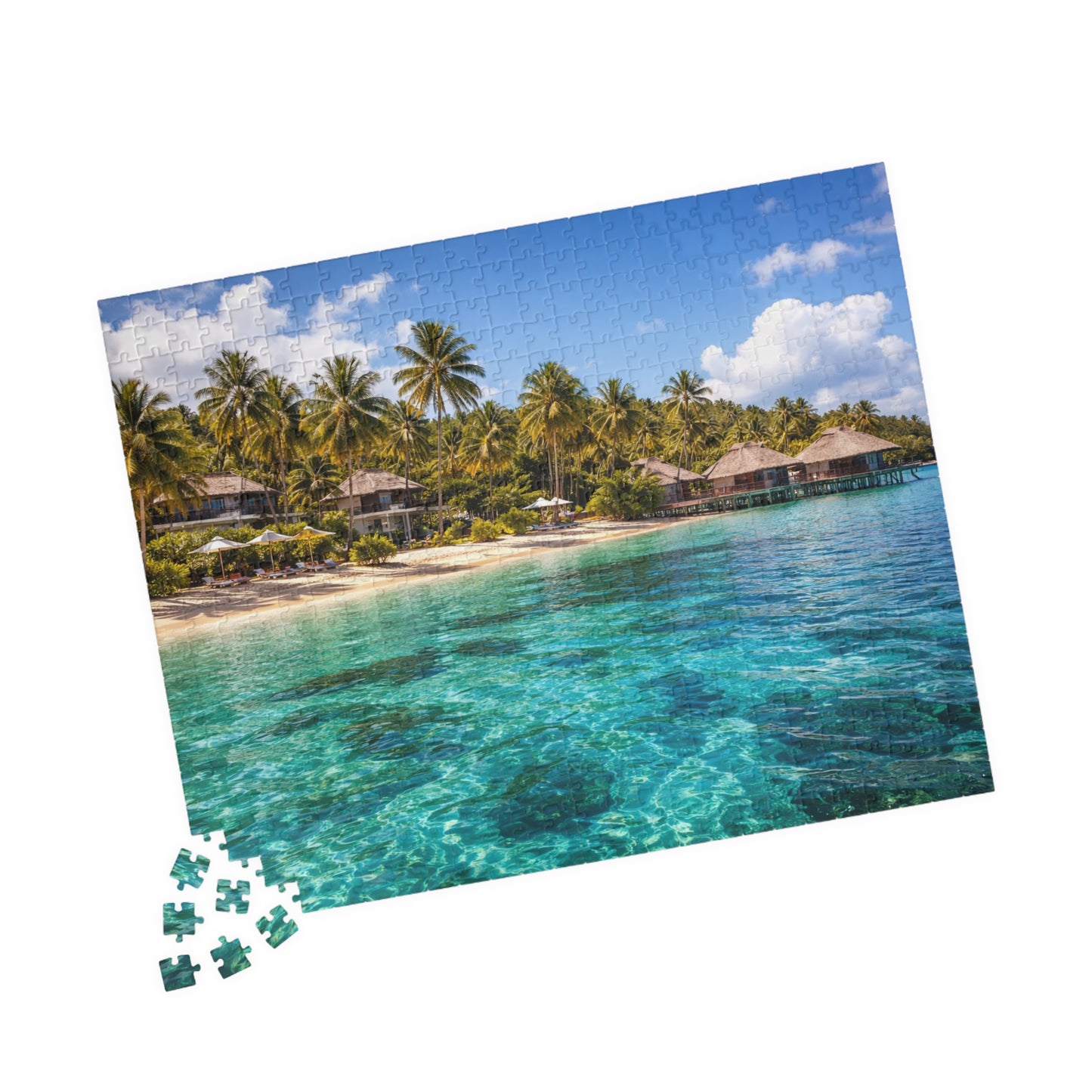 Tropical Lagoon Resort Puzzle | Overwater Bungalows & Turquoise Sea Jigsaw