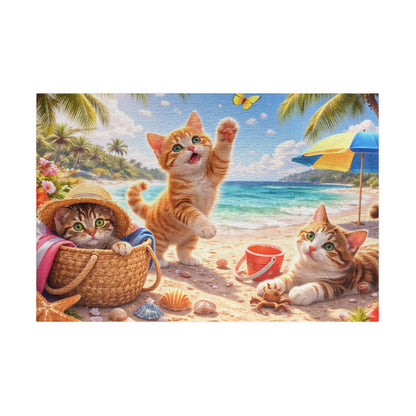 Summer Beach Kittens Puzzle 110 - 1000 Pieces | Cute Cats, Palms & Ocean Jigsaw