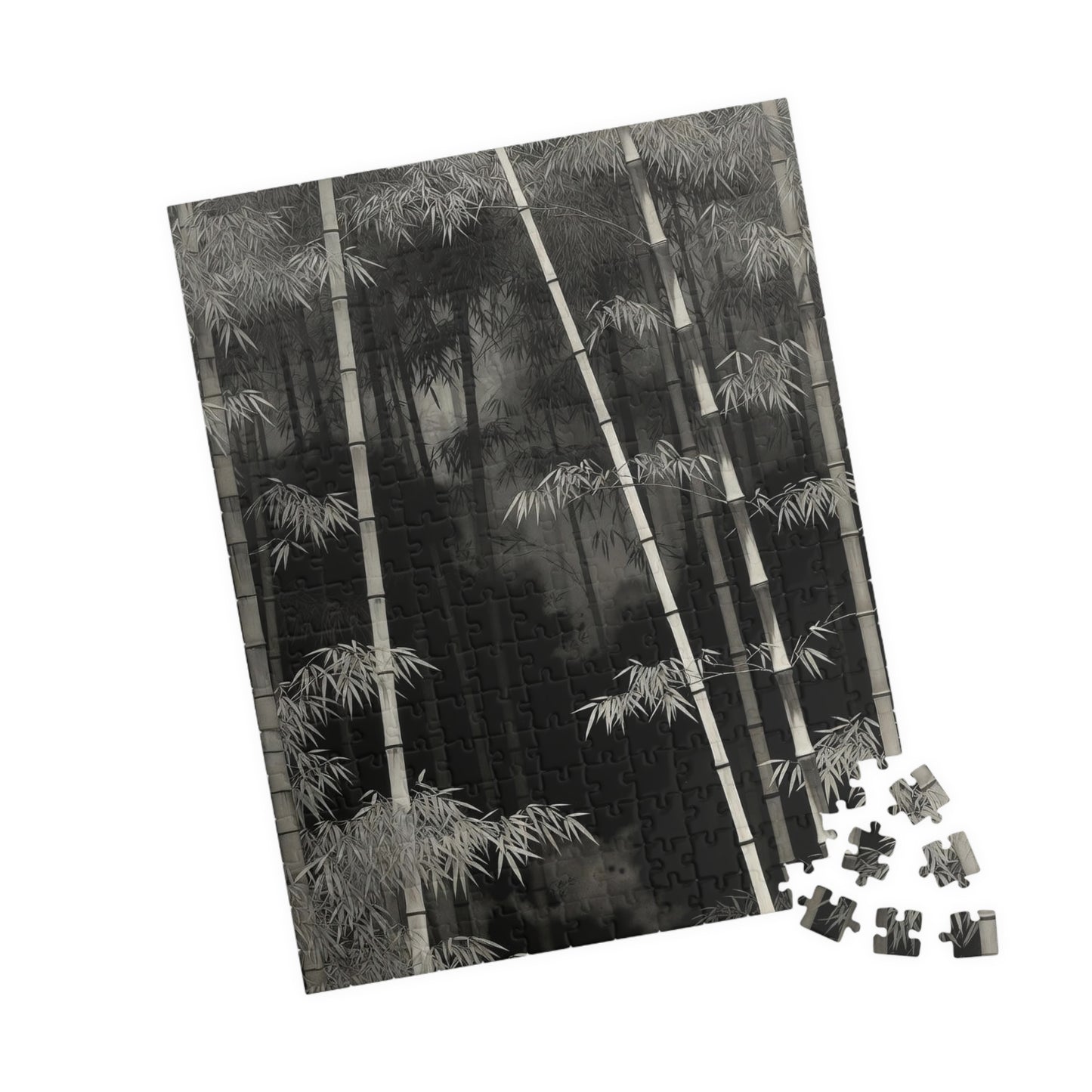 Bamboo Grove Puzzle  Black & White Zen Bamboo Forest Botanical Jigsaw
