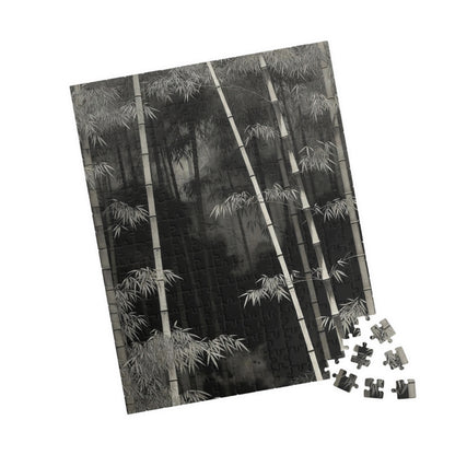 Bamboo Grove Puzzle  Black & White Zen Bamboo Forest Botanical Jigsaw