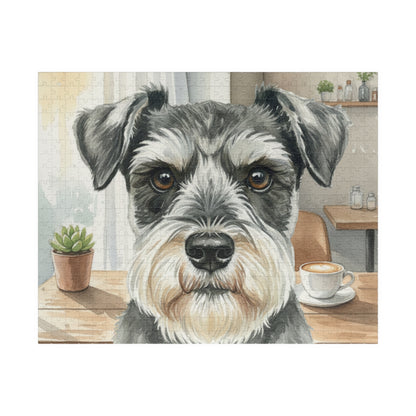 Schnauzer Face Puzzle 520 Piece | Dog Jigsaw Puzzle, Café Background