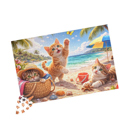 Summer Beach Kittens Puzzle 110 - 1000 Pieces | Cute Cats, Palms & Ocean Jigsaw