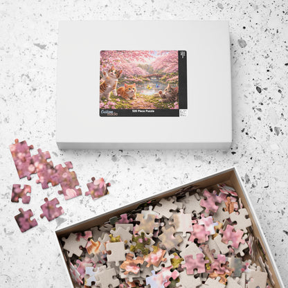 Sakura Kittens by the River Puzzle | Cherry Blossom Cats & Butterflies Spring Jigsaw