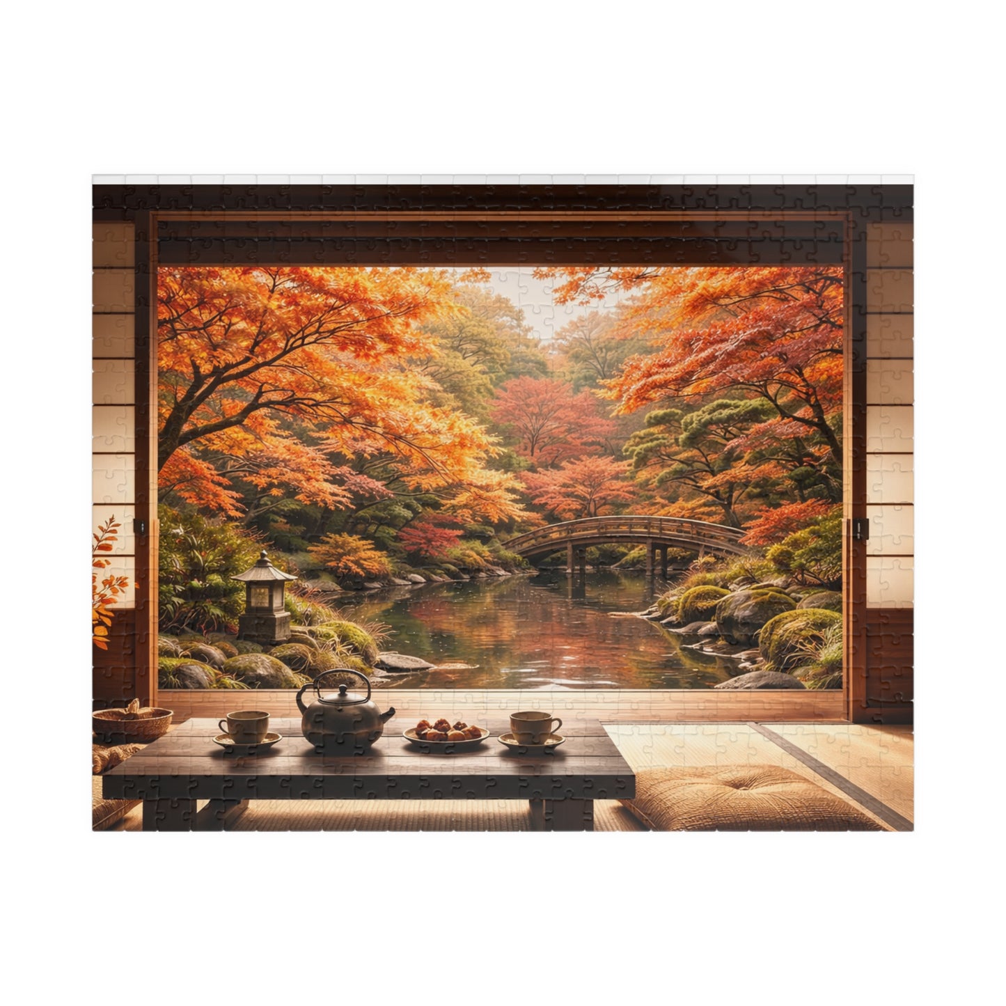 Shakkei Serenity Japanese Tatami Room Overlooking an Autumn Garden| Jigsaw Puzzle