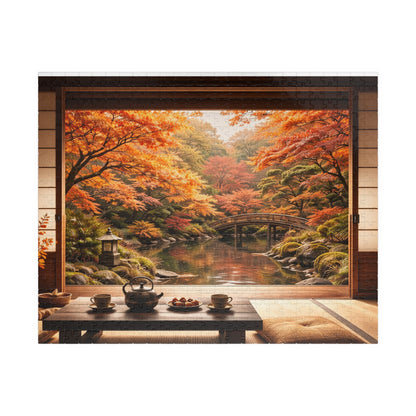 Shakkei Serenity Japanese Tatami Room Overlooking an Autumn Garden| Jigsaw Puzzle