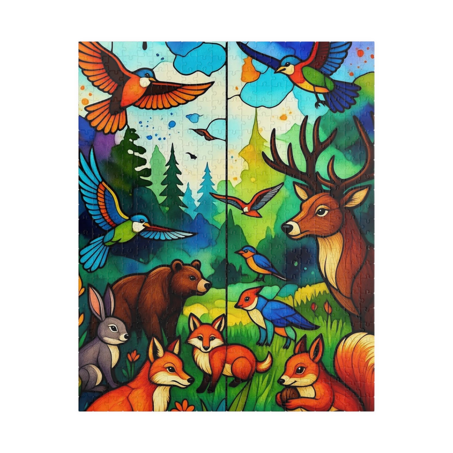 Woodland Animals Illustration Puzzle 520-Piece | Deer Foxes Birds Bear