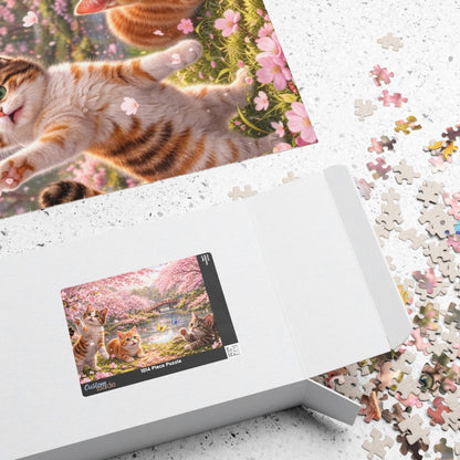 Sakura Kittens by the River Puzzle | Cherry Blossom Cats & Butterflies Spring Jigsaw