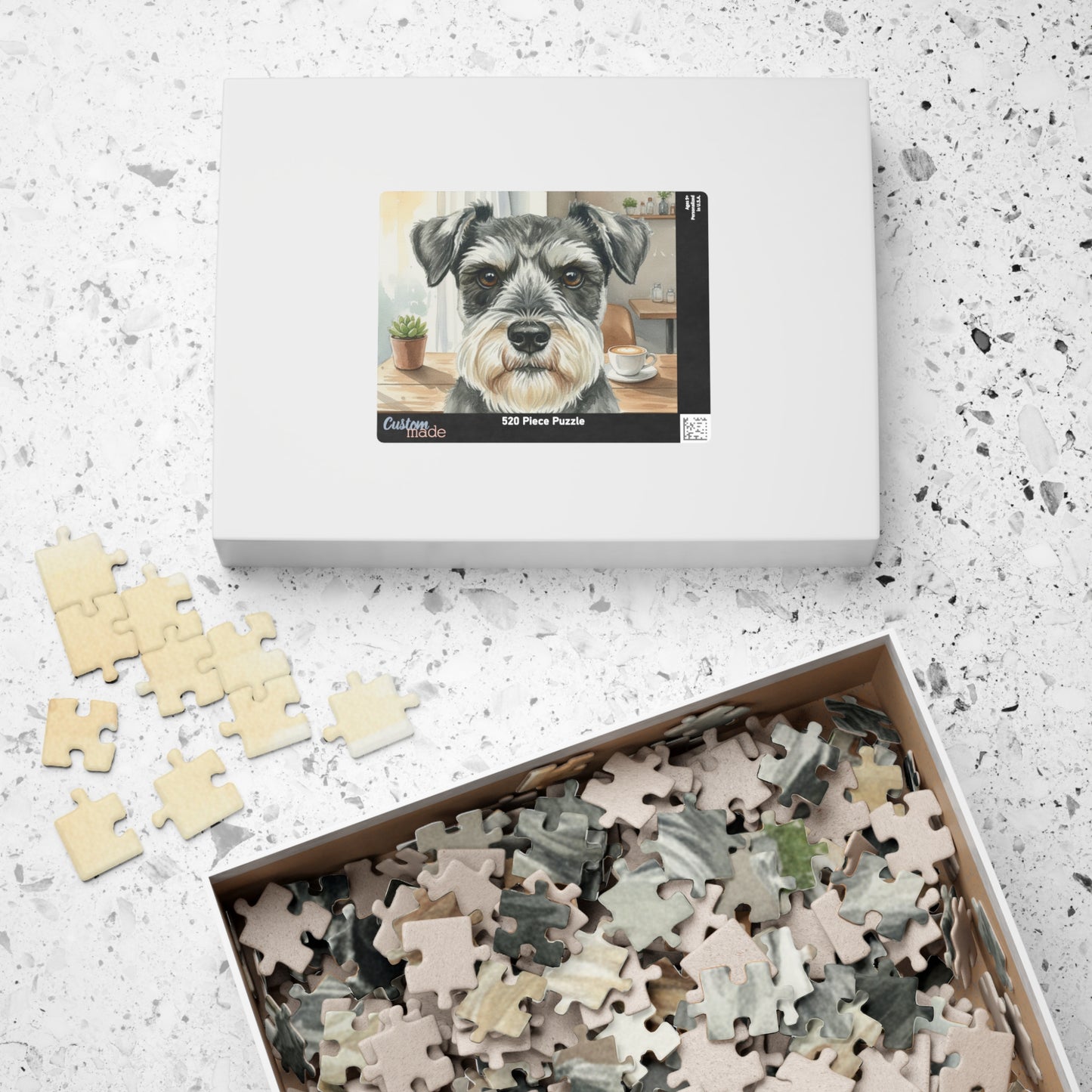 Schnauzer Face Puzzle 520 Piece | Dog Jigsaw Puzzle, Café Background
