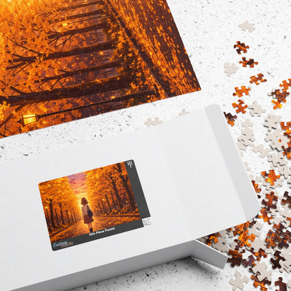 Golden Ginkgo Walk at Sunset Puzzle | Anime Autumn Avenue Jigsaw