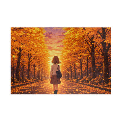 Golden Ginkgo Walk at Sunset Puzzle | Anime Autumn Avenue Jigsaw