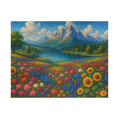 Mountain Meadow Flower Field Puzzle | Scenic Landscape Jigsaw