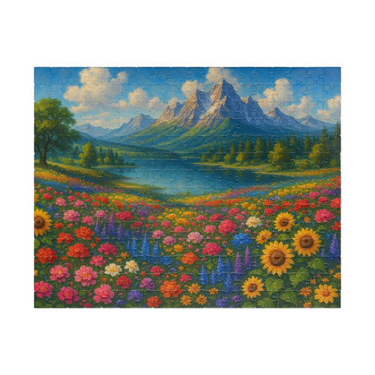 Mountain Meadow Flower Field Puzzle | Scenic Landscape Jigsaw