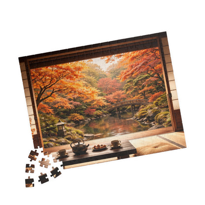 Shakkei Serenity Japanese Tatami Room Overlooking an Autumn Garden| Jigsaw Puzzle