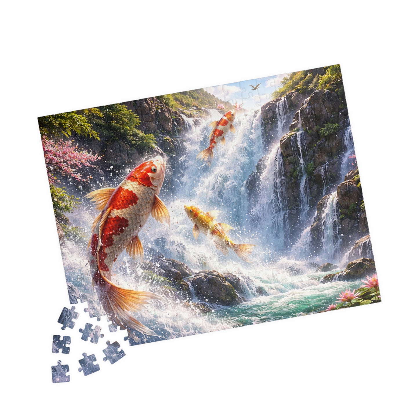 Koi Waterfall Jigsaw Puzzle | Ascending Koi  252 - 1014 pcs