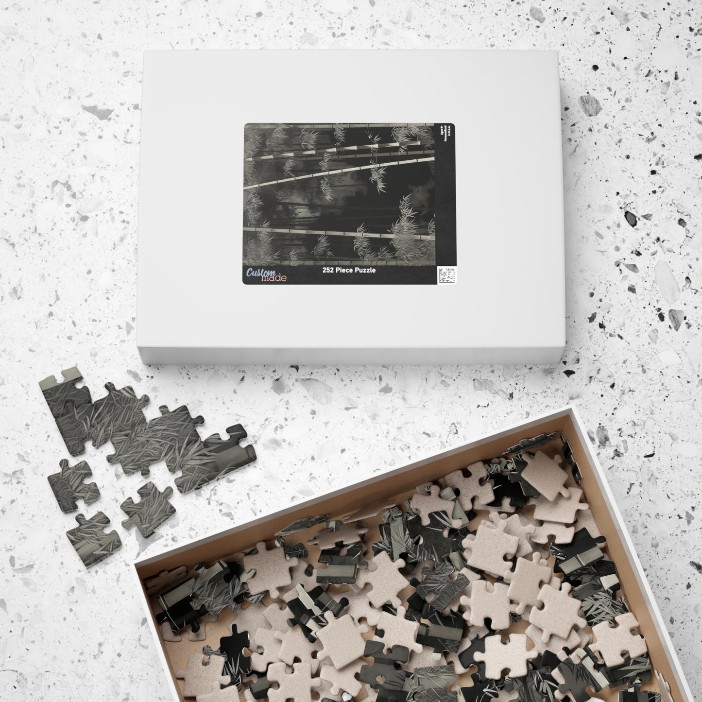Bamboo Grove Puzzle  Black & White Zen Bamboo Forest Botanical Jigsaw