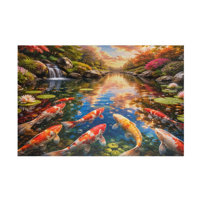 Koi Pond Sunset Puzzle 520-Piece | Scenic Koi Fish Jigsaw
