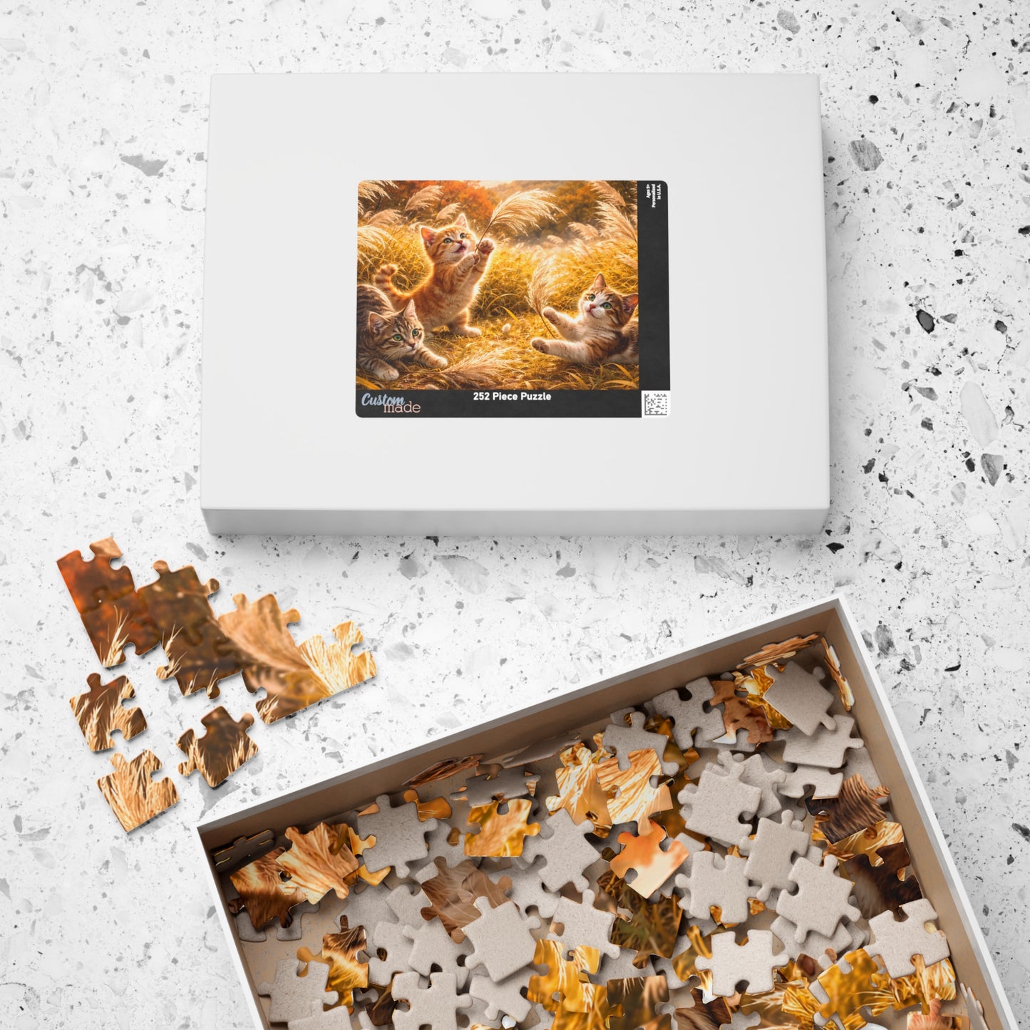 Cute Kittens in Golden Autumn Field Jigsaw Puzzle | Cat Lover Gift | 252/520/1014 Pieces