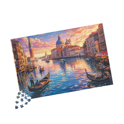 Venice Sunset Canal Jigsaw Puzzle | Colorful Anime-Style Gondolas, Italy Travel Scene