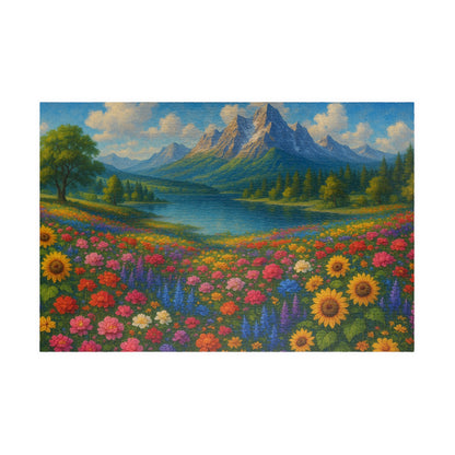 Mountain Meadow Flower Field Puzzle | Scenic Landscape Jigsaw