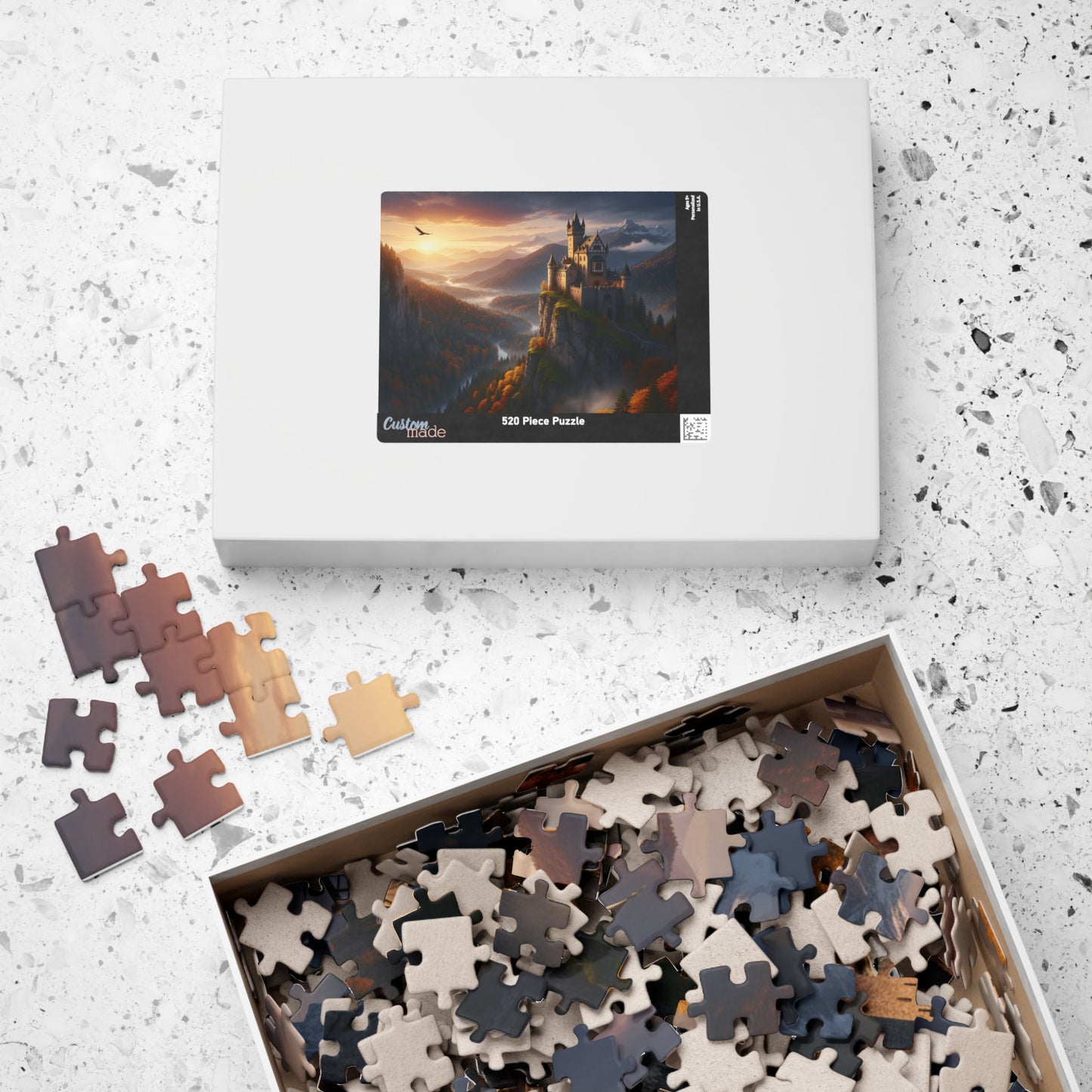 Sunset Castle Landscape Puzzle | Scenic Mountain Castle Jigsaw