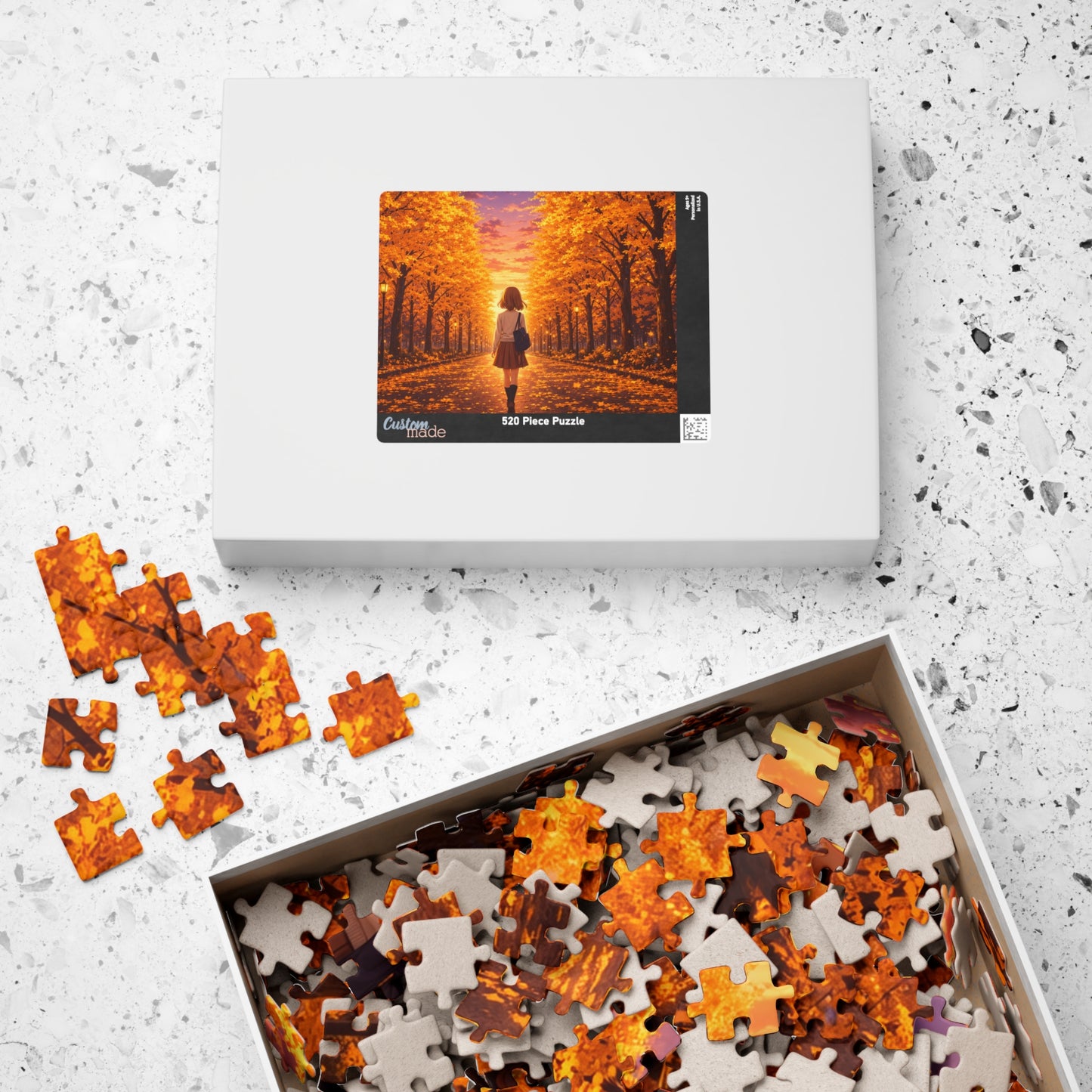 Golden Ginkgo Walk at Sunset Puzzle | Anime Autumn Avenue Jigsaw