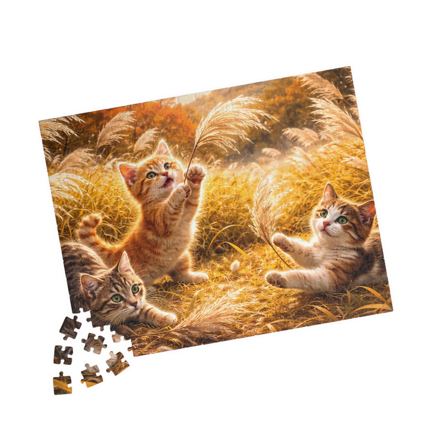 Cute Kittens in Golden Autumn Field Jigsaw Puzzle | Cat Lover Gift | 252/520/1014 Pieces