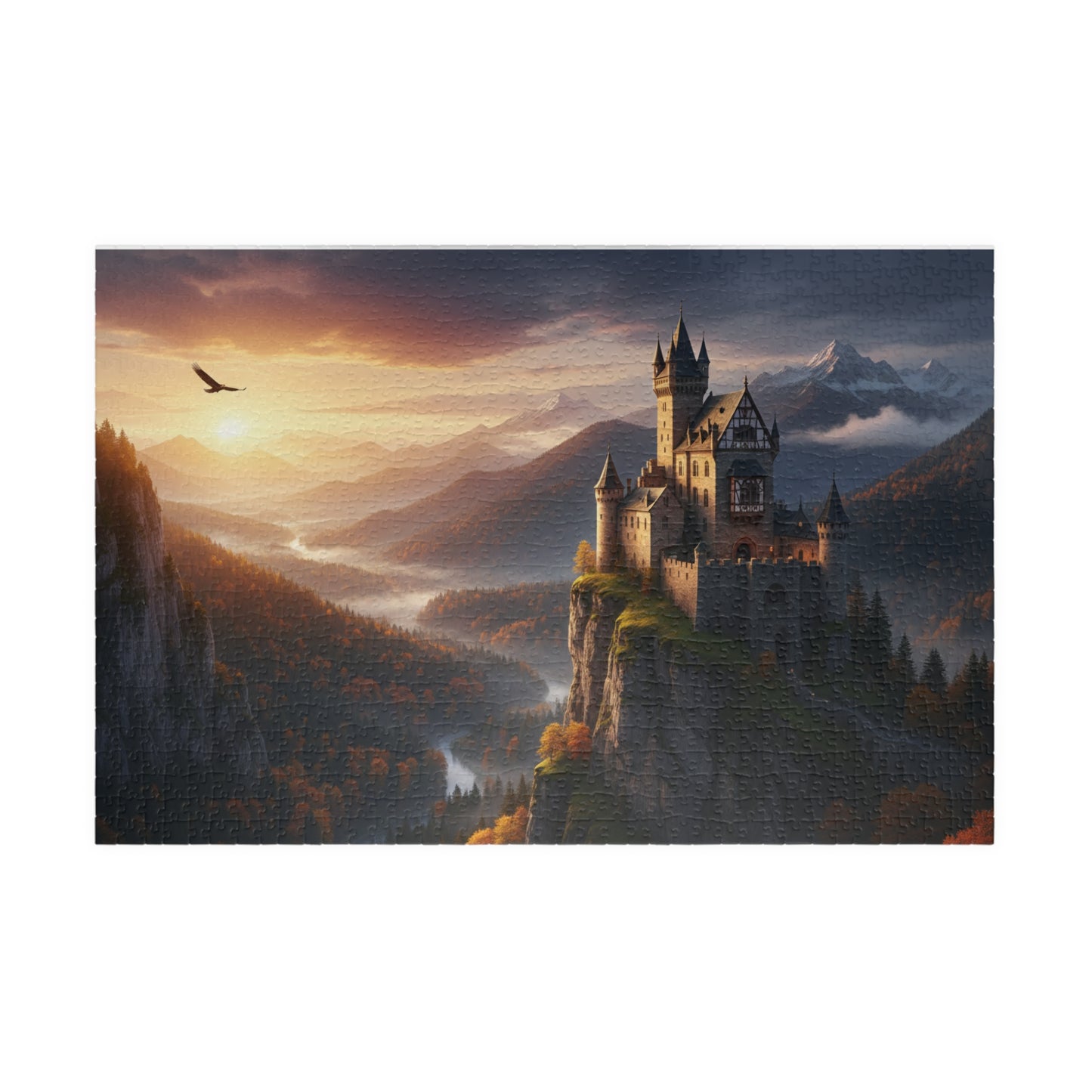 Sunset Castle Landscape Puzzle | Scenic Mountain Castle Jigsaw