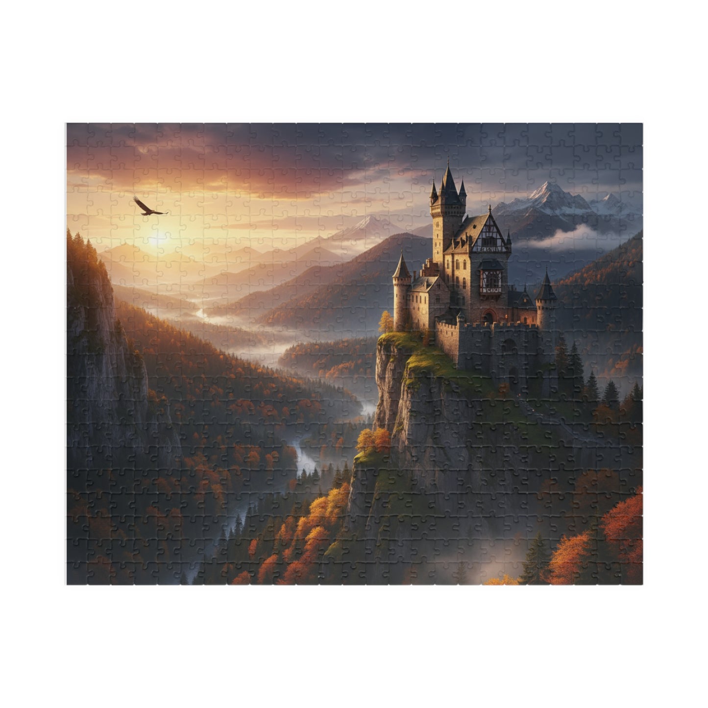 Sunset Castle Landscape Puzzle | Scenic Mountain Castle Jigsaw