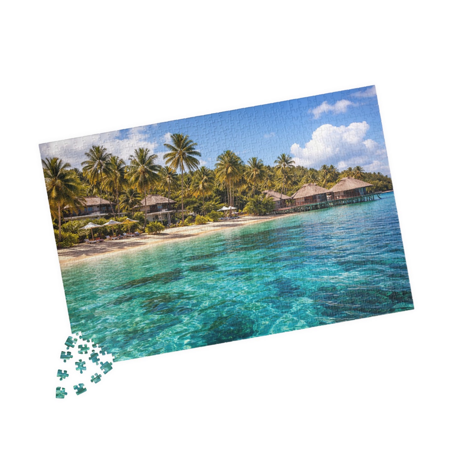 Tropical Lagoon Resort Puzzle | Overwater Bungalows & Turquoise Sea Jigsaw
