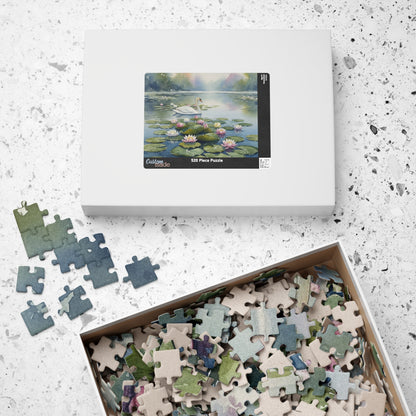 Swan on Lily Pond Puzzle | 520 Piece Jigsaw, Watercolor Swan Scene