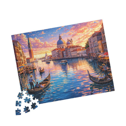 Venice Sunset Canal Jigsaw Puzzle | Colorful Anime-Style Gondolas, Italy Travel Scene