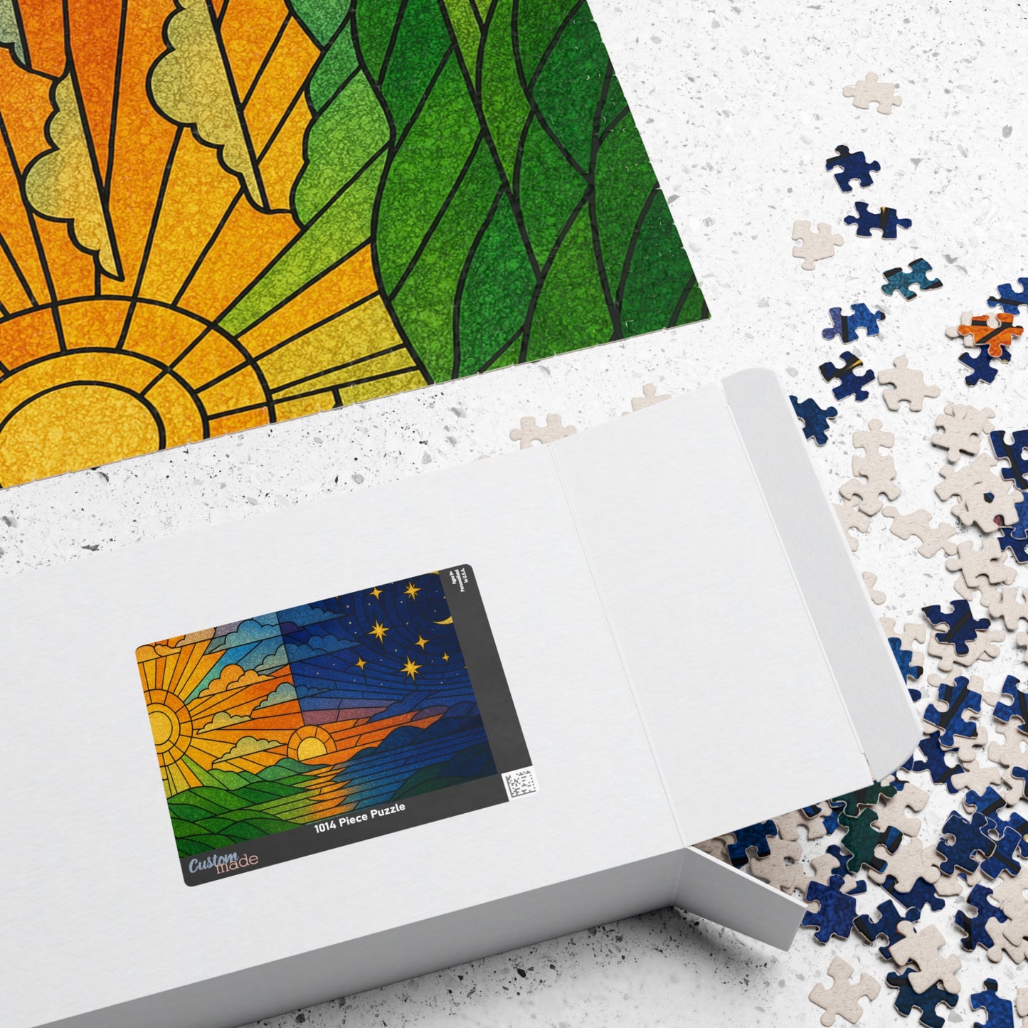 Sun and Moon Landscape Puzzle | Day Night Stained Glass 520-Piece Jigsaw