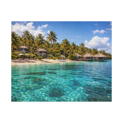 Tropical Lagoon Resort Puzzle | Overwater Bungalows & Turquoise Sea Jigsaw