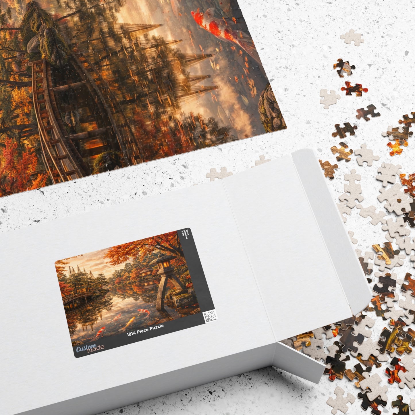 Autumn Koi Pond Puzzle  Japanese Garden, Stone Lantern & Maple Reflections  520 or 1014 Piece Scenic Jigsaw