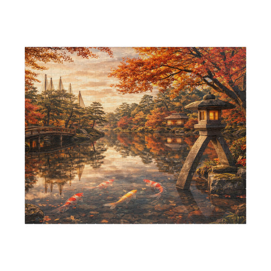 Autumn Koi Pond Puzzle  Japanese Garden, Stone Lantern & Maple Reflections  520 or 1014 Piece Scenic Jigsaw