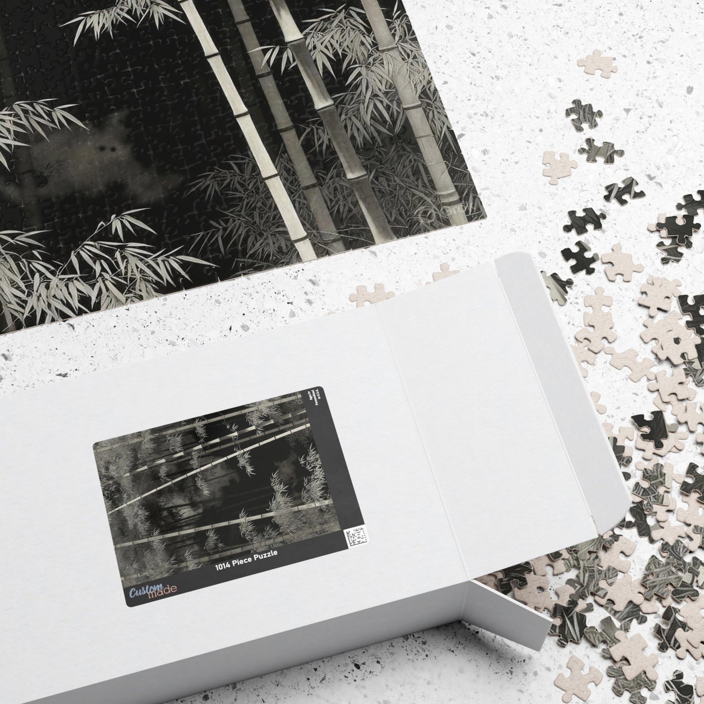 Bamboo Grove Puzzle  Black & White Zen Bamboo Forest Botanical Jigsaw