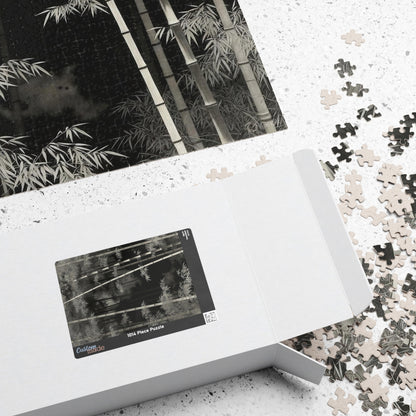Bamboo Grove Puzzle  Black & White Zen Bamboo Forest Botanical Jigsaw