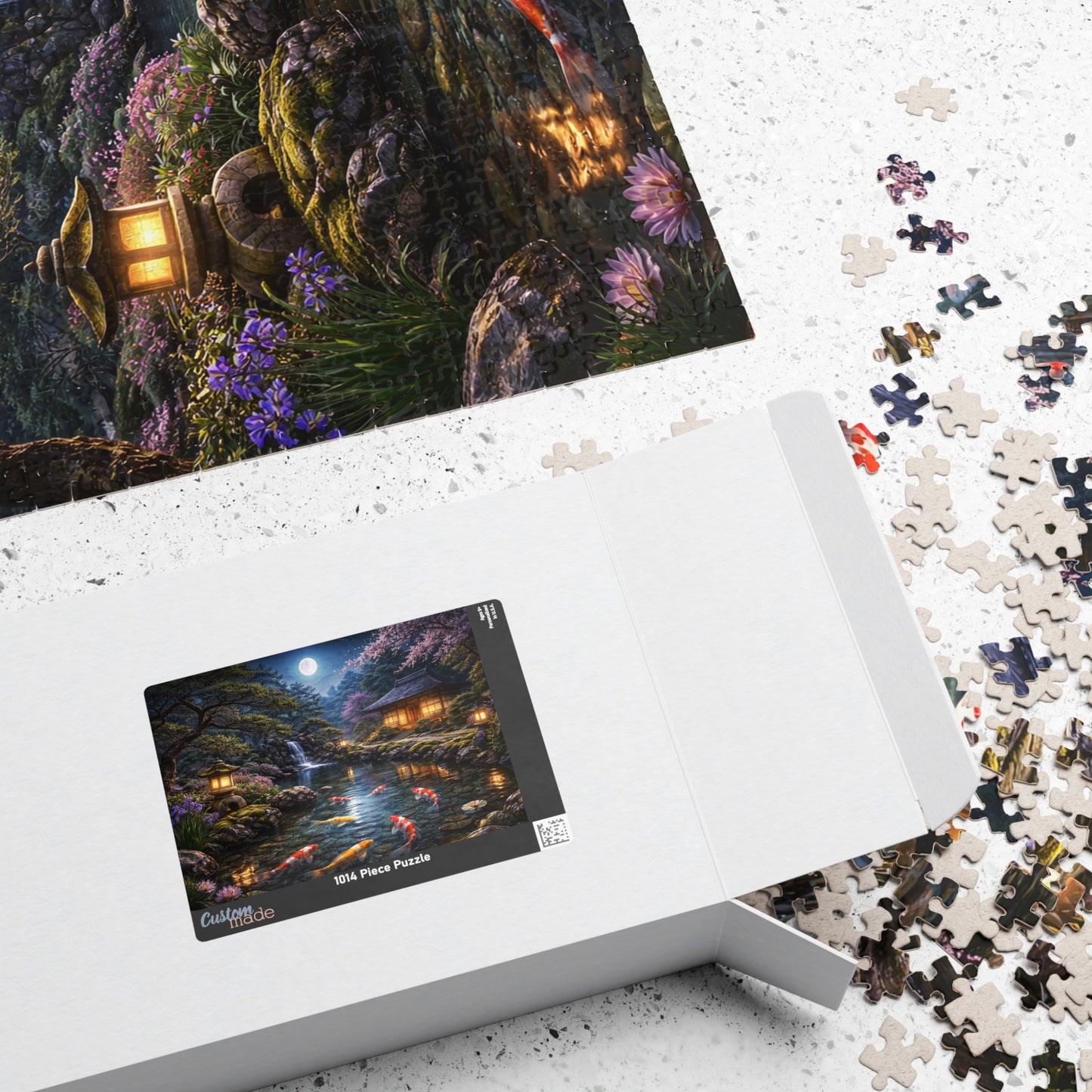 Moonlit Koi Pond Puzzle  Japanese Garden Night, Lanterns Waterfall & Sakura  110-1000 Piece Jigsaw