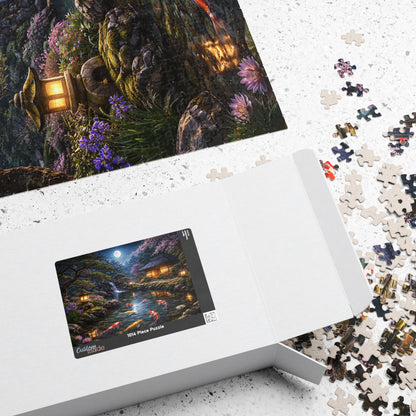 Moonlit Koi Pond Puzzle  Japanese Garden Night, Lanterns Waterfall & Sakura  110-1000 Piece Jigsaw