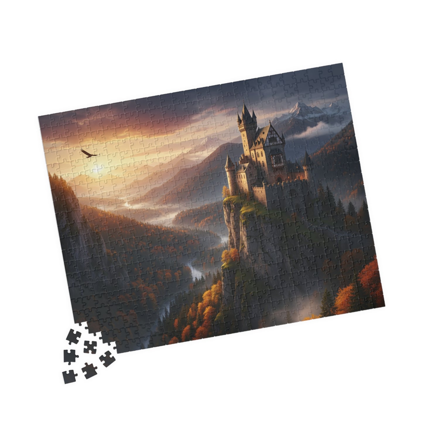 Sunset Castle Landscape Puzzle | Scenic Mountain Castle Jigsaw