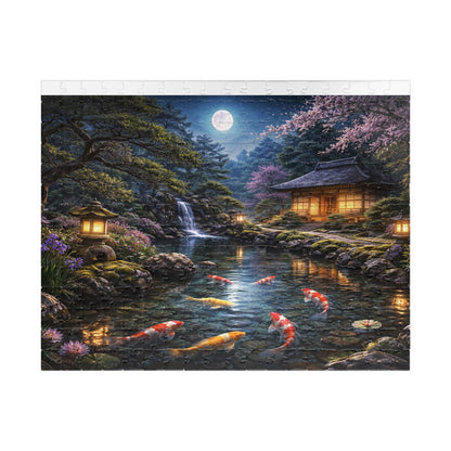 Moonlit Koi Pond Puzzle  Japanese Garden Night, Lanterns Waterfall & Sakura  110-1000 Piece Jigsaw