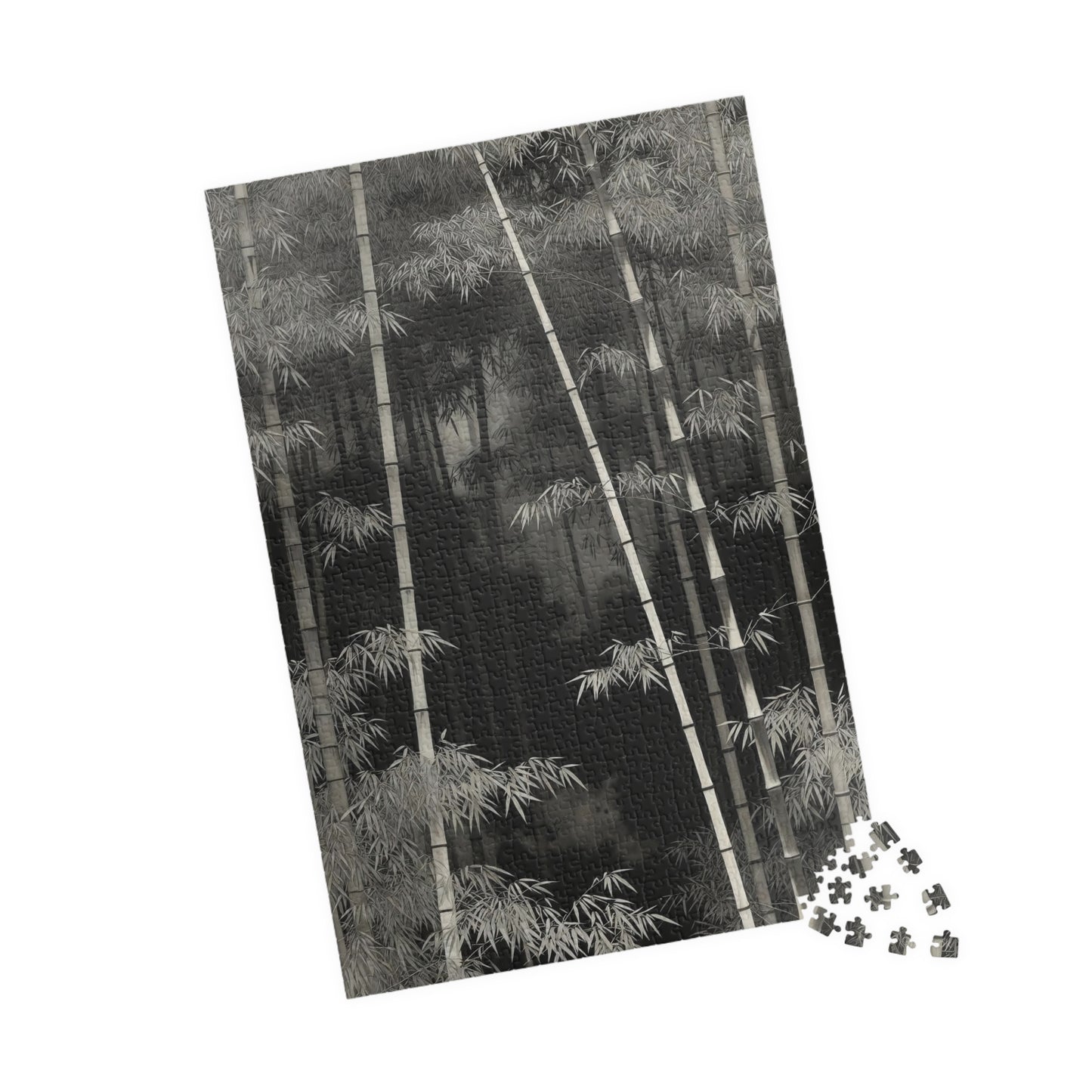 Bamboo Grove Puzzle  Black & White Zen Bamboo Forest Botanical Jigsaw