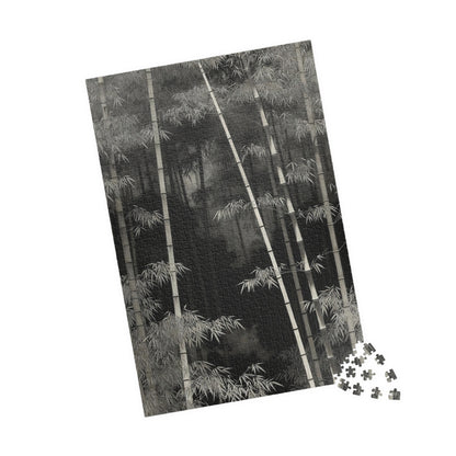 Bamboo Grove Puzzle  Black & White Zen Bamboo Forest Botanical Jigsaw