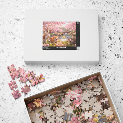 Sakura Kittens by the River Puzzle | Cherry Blossom Cats & Butterflies Spring Jigsaw