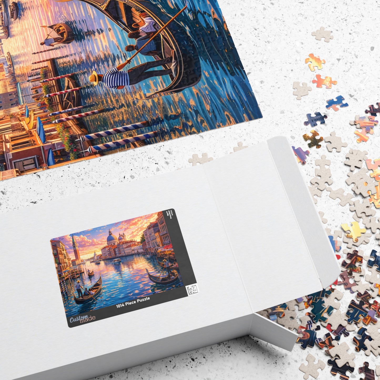 Venice Sunset Canal Jigsaw Puzzle | Colorful Anime-Style Gondolas, Italy Travel Scene