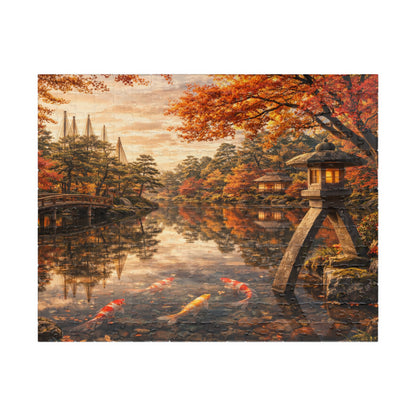 Autumn Koi Pond Puzzle  Japanese Garden, Stone Lantern & Maple Reflections  520 or 1014 Piece Scenic Jigsaw
