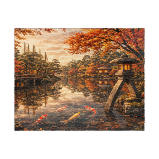 Autumn Koi Pond Puzzle  Japanese Garden, Stone Lantern & Maple Reflections  520 or 1014 Piece Scenic Jigsaw