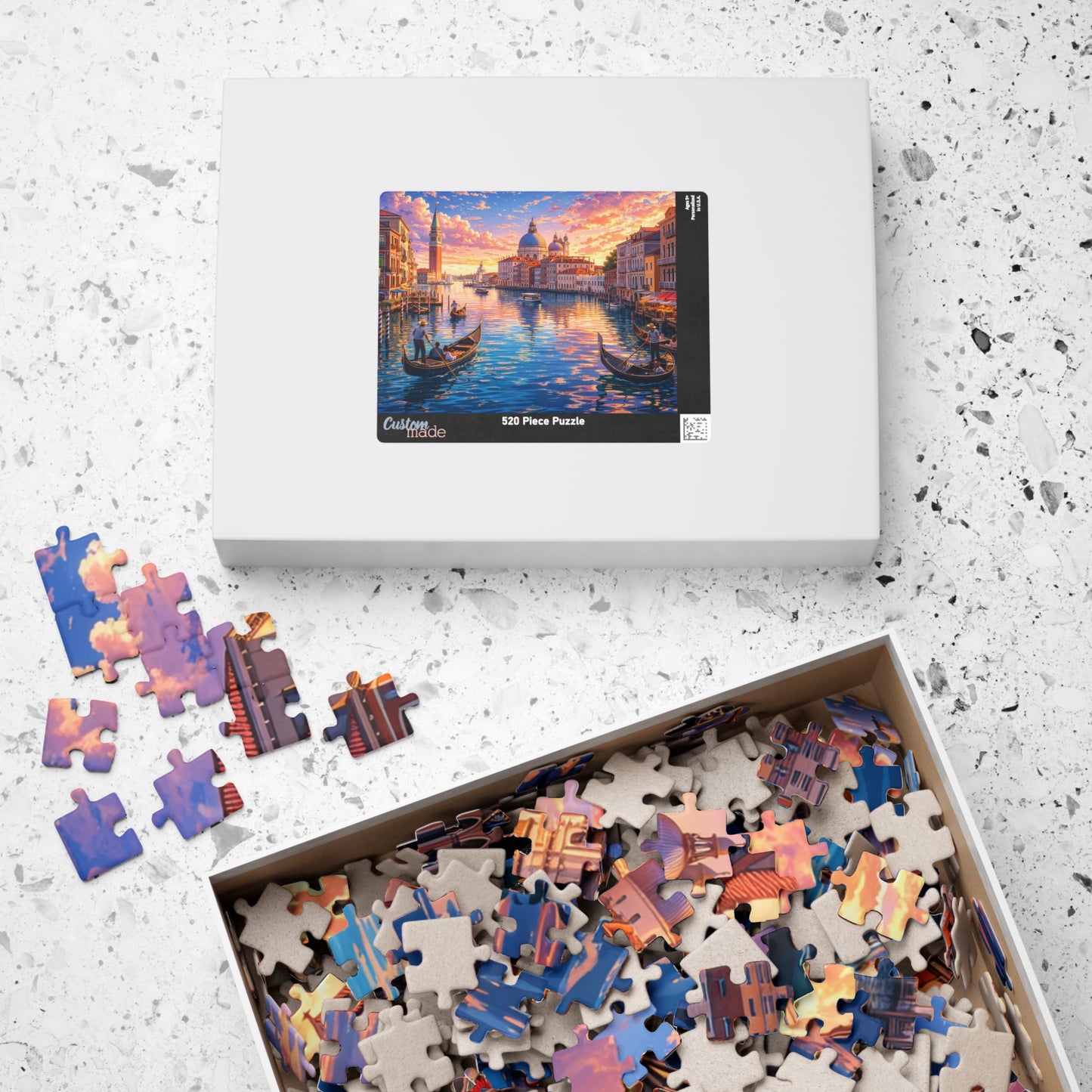 Venice Sunset Canal Jigsaw Puzzle | Colorful Anime-Style Gondolas, Italy Travel Scene