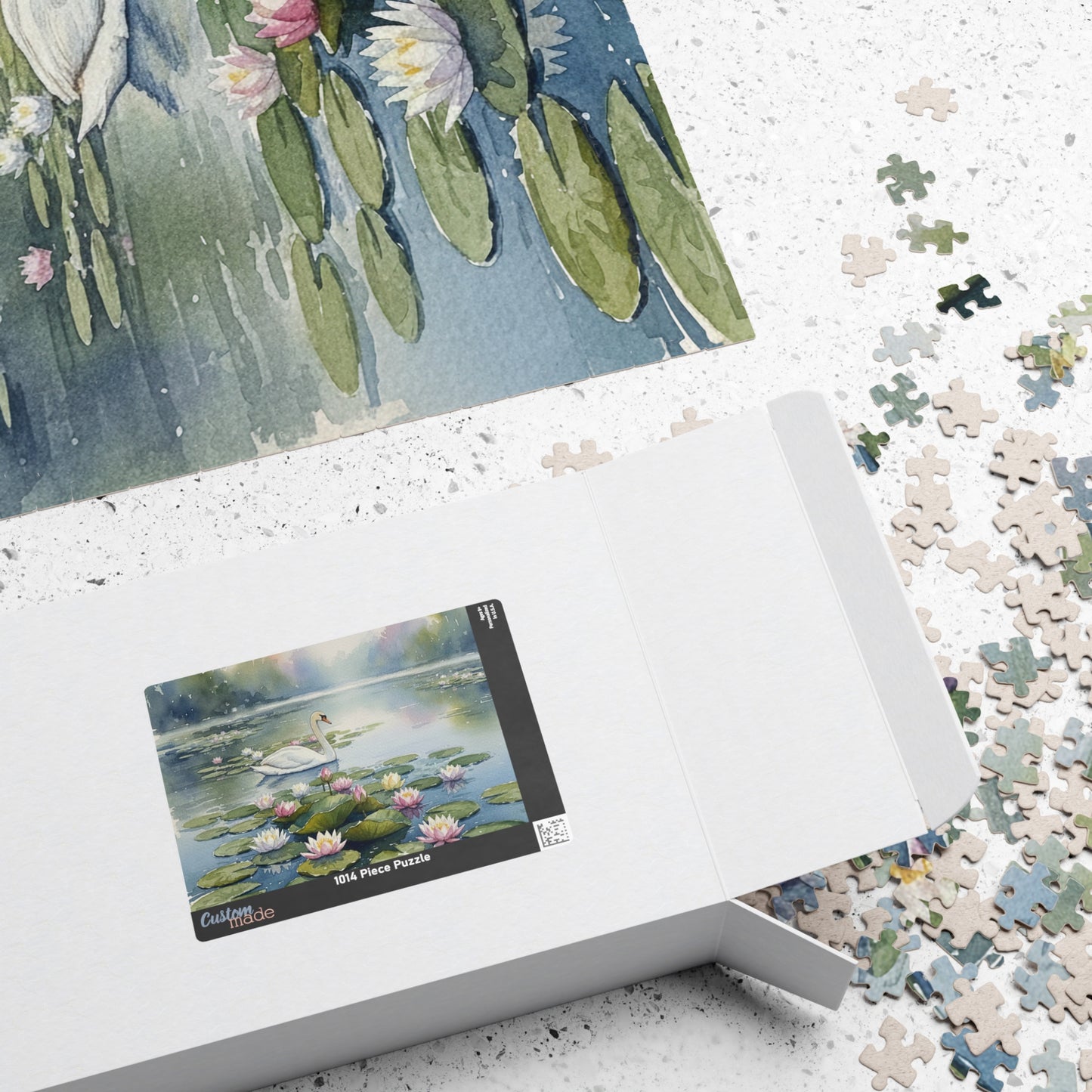 Swan on Lily Pond Puzzle | 520 Piece Jigsaw, Watercolor Swan Scene
