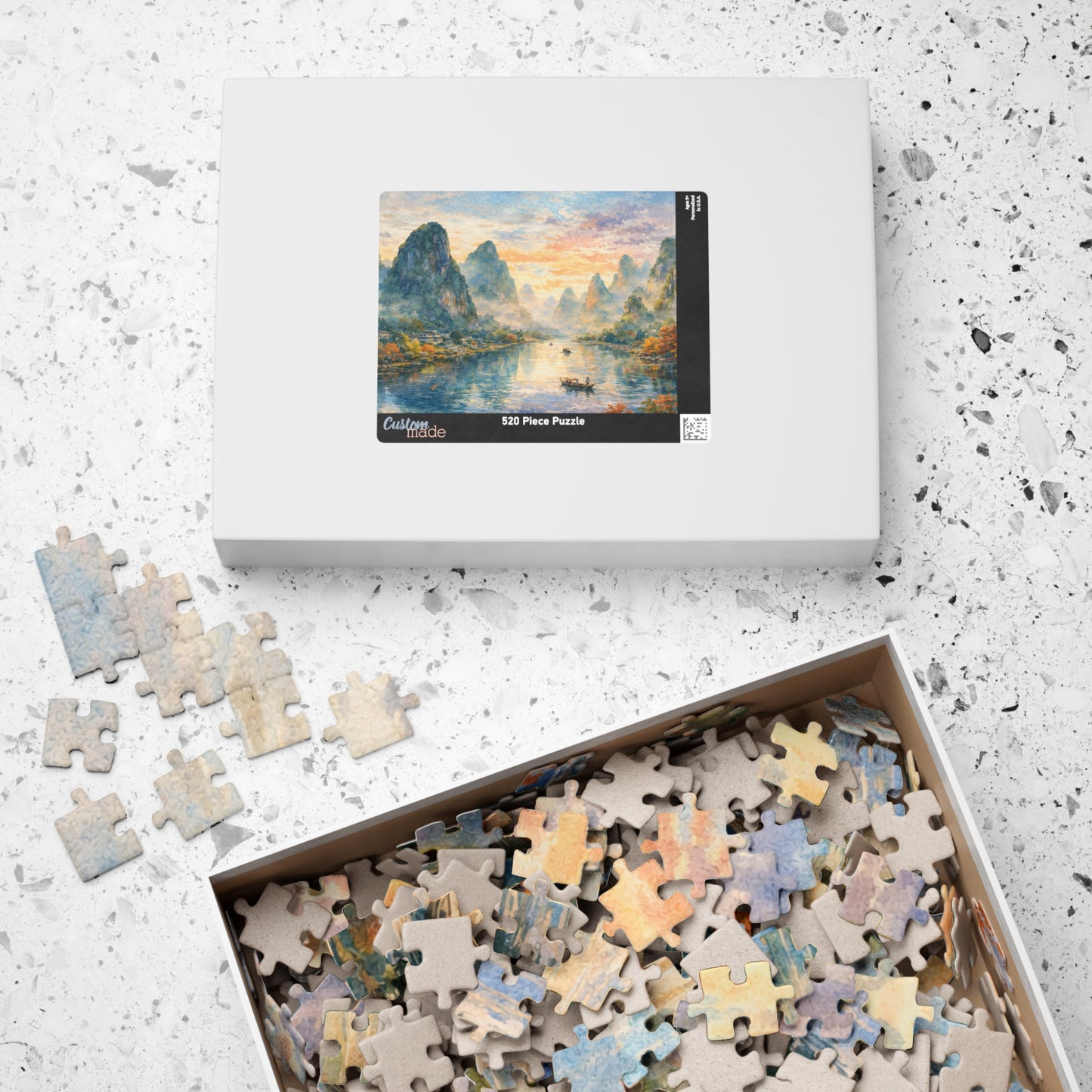 Misty Karst River Sunrise Puzzle | Watercolor Landscape Jigsaw